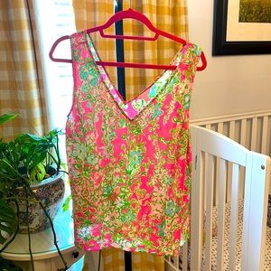 Lilly Pulitzer Silk V Neck Tank Top Blouse Women Size Large L